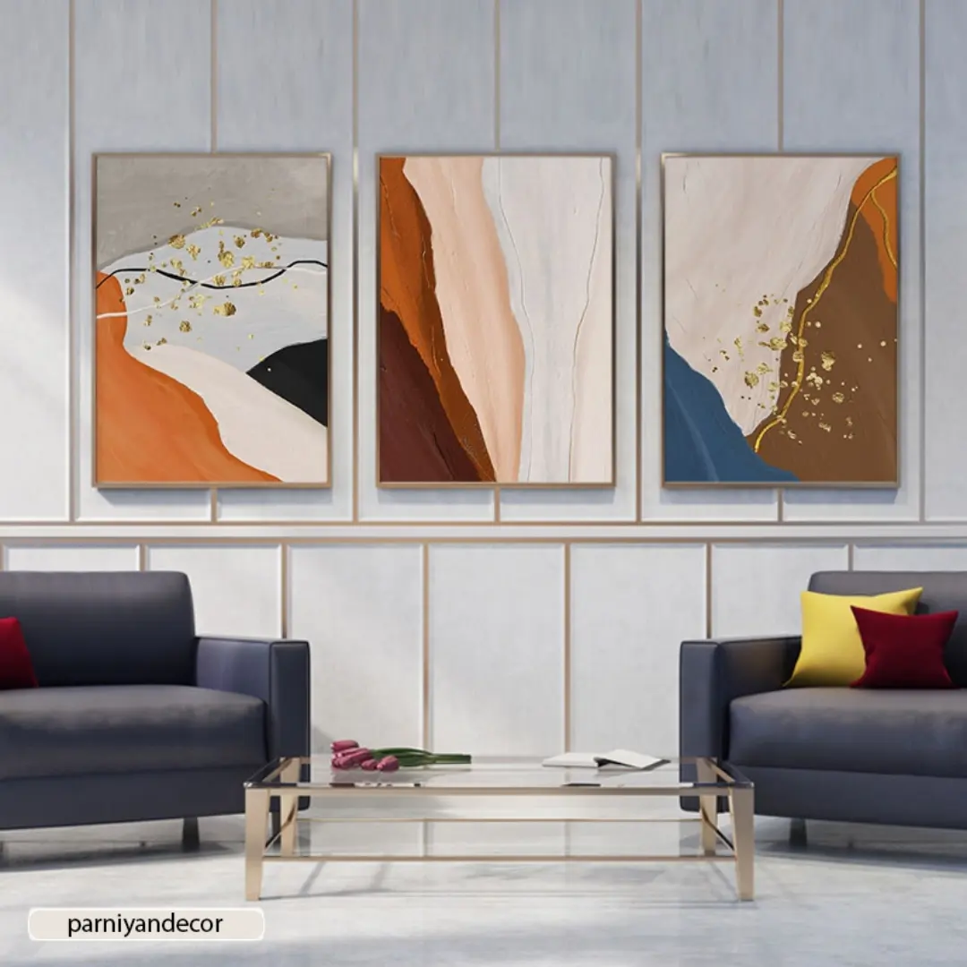 تابلو دکوراتیو ست سه تکه سبک آبسترکت رنگ روغن