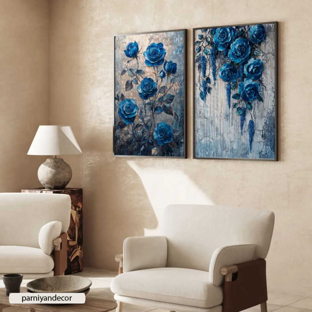 تابلو دکوراتیو ست دو تکه رنگ روغن ایلاستریتور