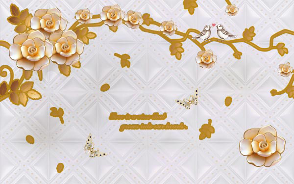 چاپ پوستر دیواری مناسب برای منازل طرح گل و شاخه گل طلایی