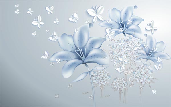 چاپ پوستر دیواری مناسب برای منازل طرح گل ابی و پروانه